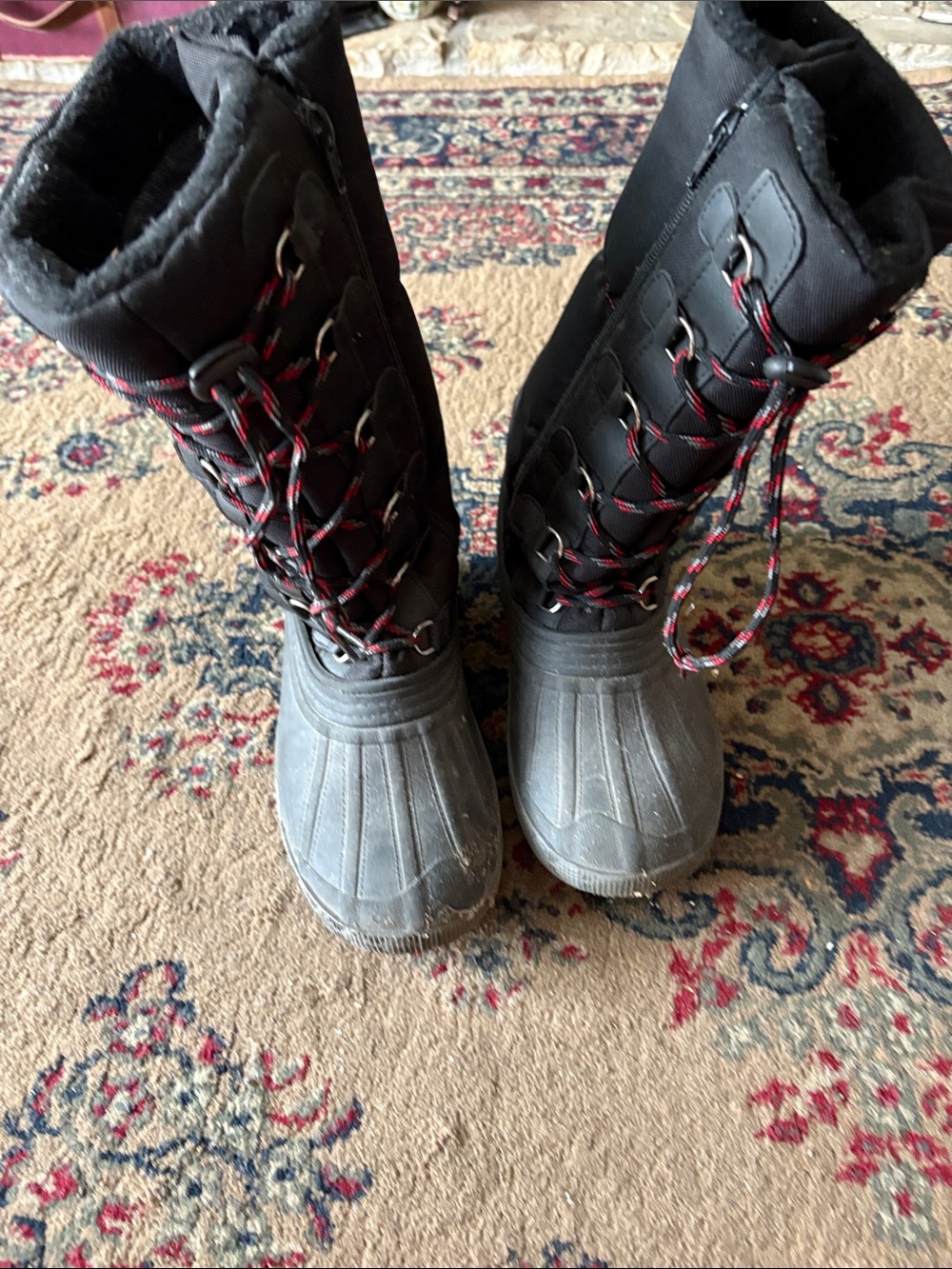 Pajar Black Winter Rain Boots with Red-Accent Laces
